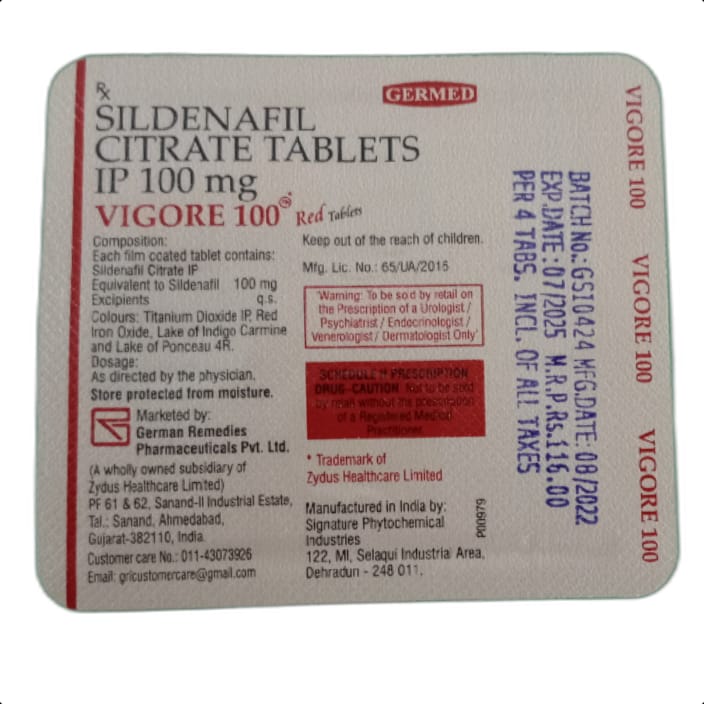 VIGORE 100 RED TABLET 1*4 TAB